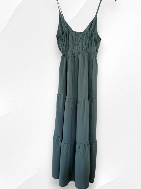 Zenana Free Flowing Ash Jade Sweetheart Tiered Ruffle Spaghetti Strap Sundress. - Picture 4 of 9